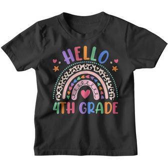 Hello 4Th Grade Leopard Boho Rainbow 1St Day Of School Youth T-shirt - Thegiftio UK