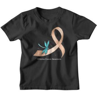 Hippie Dragonfly Peach Ribbon Uterine Cancer Awareness Youth T-shirt - Thegiftio UK