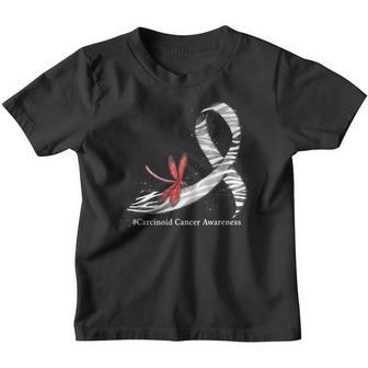 Hippie Dragonfly Zebra Ribbon Carcinoid Cancer Awareness Youth T-shirt - Thegiftio UK