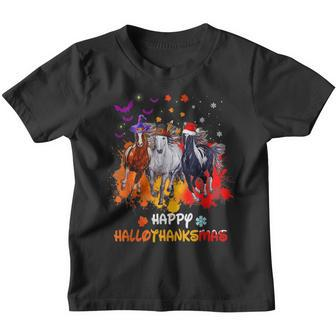 Horse Halloween And Merry Christmas Happy Hallothanksmas V4 Youth T-shirt - Thegiftio UK