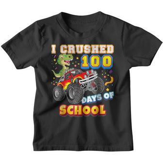 I Crushed 100 Days Of School 100Th Day Monster Car Rocks Youth T-shirt - Thegiftio UK