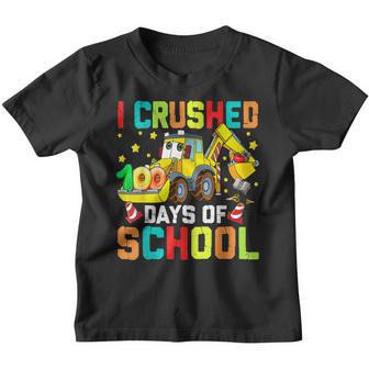 I Crushed 100 Days Of School Construction Excavator Boys Youth T-shirt - Thegiftio UK