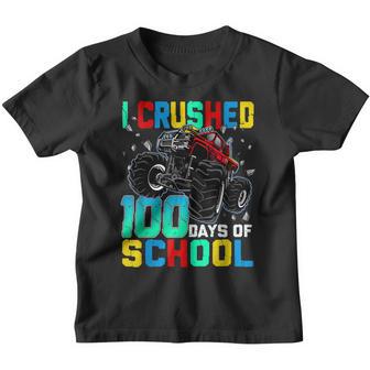 I Crushed 100 Days Of School Dinosaur Monster Truck Boy Kids Youth T-shirt - Thegiftio UK