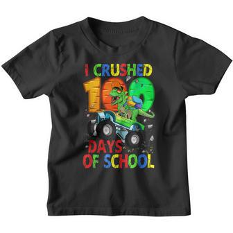 I Crushed 100 Days Of School Dinosaur Monster Truck Gift Boy Youth T-shirt - Thegiftio UK