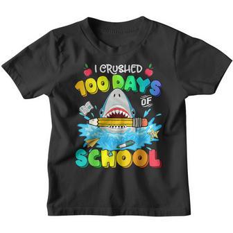 I Crushed 100 Days Of School Funny 100Th Day For Shark Lover Youth T-shirt - Thegiftio UK