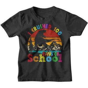 I Crushed 100 Days Of School Funny Dinosaur T Rex Boys Kids Youth T-shirt - Seseable