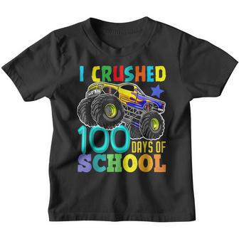 I Crushed 100 Days Of School Monster Truck For Boys Youth T-shirt - Thegiftio UK
