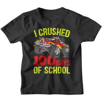 I Crushed 100 Days Of School Monster Truck Kids Boys Youth T-shirt - Thegiftio UK