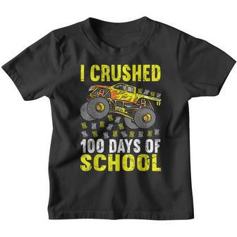 I Crushed 100 Days Of School Monster Truck Kids Girls Boys Youth T-shirt - Thegiftio UK