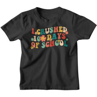I Crushed 100 Days Of School Smarter Brighter Groovy Retro Youth T-shirt - Seseable