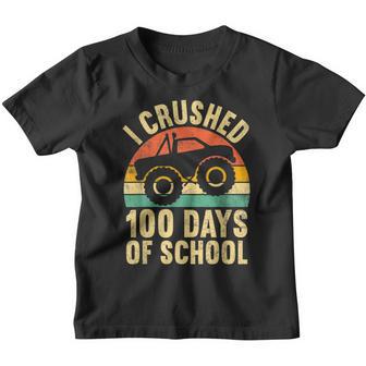 I Crushed 100 Days Of School Vintage Monster Truck Kids Boys Youth T-shirt - Thegiftio UK