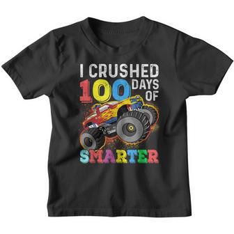 I Crushed 100 Days Smarter Boys Kids Monster Truck Youth T-shirt - Thegiftio UK