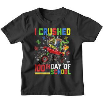 I Crushed 100Th Day Of School Dinosaur Monster Truck Boys Youth T-shirt - Thegiftio UK