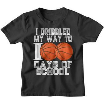 I Dribbled My Way To 100 Days Of School Basketball For Kids Youth T-shirt - Thegiftio UK