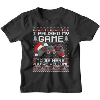 I Paused My Game To Be Here Christmas Gamer Santa Hat Boys Youth T-shirt - Thegiftio UK