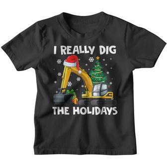 I Really Dig The Holidays Excavator Cute Kids Xmas Pajama Youth T-shirt - Thegiftio UK