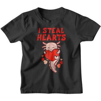 I Steal Hearts Axolotl Baby Boy Kids Valentines Day Toddler Youth T-shirt - Seseable