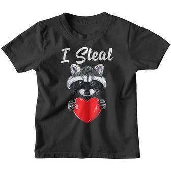 I Steal Hearts Boys Kids Valentines Day Cute Raccoon Youth T-shirt - Thegiftio UK