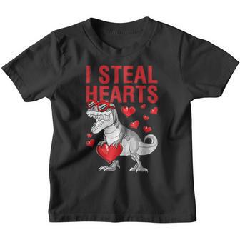 I Steal Hearts T-Rex Dino Cute Baby Boy Valentines Day Youth T-shirt - Thegiftio UK