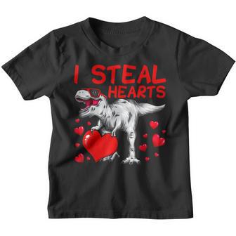 I Steal Hearts T-Rex Dino Cute Baby Boy Valentines Day Youth T-shirt - Thegiftio UK