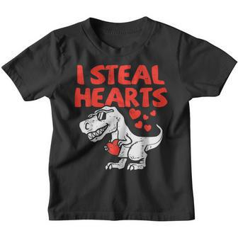 I Steal Hearts Trex Dino Baby Boy Valentines Day Toddler Youth T-shirt - Seseable