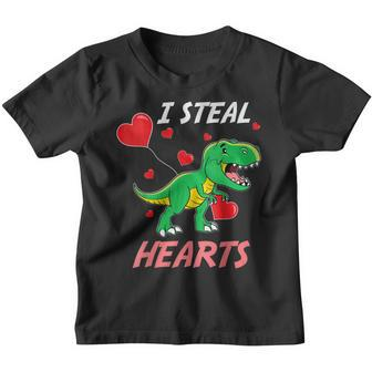 I Steal Hearts Trex Dino Kid Toddler Baby Boy Valentines Day Youth T-shirt - Seseable
