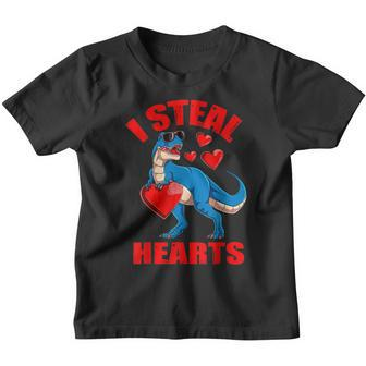 I Steal Hearts Valentines Day Dinosaur Kids Baby Boy Toddler Youth T-shirt - Seseable