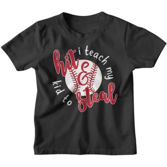 I Teach My Kid To Hit And Steal Baseball Funny Youth T-shirt - Thegiftio UK