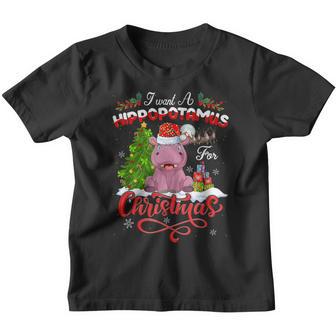 I Want A Hippopotamus For Christmas Funny Hippo Xmas Pajamas Youth T-shirt - Thegiftio UK
