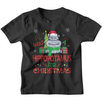 I Want A Hippopotamus For Christmas Santa Hat Hippo Kids Youth T-shirt - Thegiftio UK