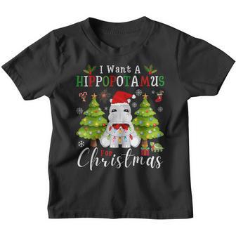 I Want A Hippopotamus For Christmas Xmas Hippo For Kid Party Youth T-shirt - Thegiftio UK