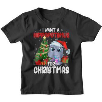I Want A Hippopotamus For Christmas Xmas Hippo For Kid Women V37 Youth T-shirt - Thegiftio UK