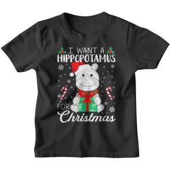 I Want A Hippopotamus For Christmas Xmas Hippo Gift For Kids Youth T-shirt - Thegiftio UK