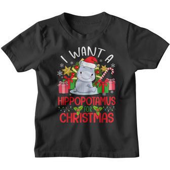 I Want A Hippopotamus For Christmas Xmas Hippo Girls Boy Kid Youth T-shirt - Thegiftio UK