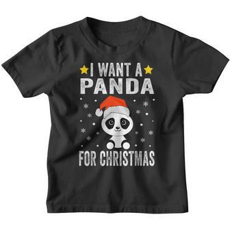 I Want A Panda For Christmas Panda Boys Girls Pajamas Youth T-shirt - Thegiftio UK
