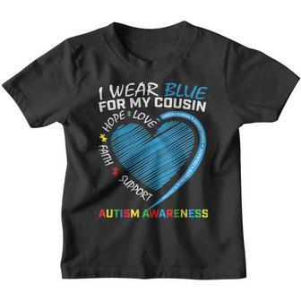 I Wear Blue For My Cousin Autism Awareness Puzzle Heart Kids Youth T-shirt - Seseable