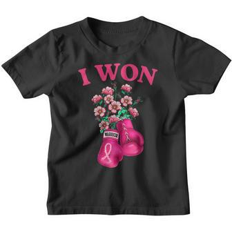 I Won Boxing Gloves Survivor Pink Ribbon Breast Cancer Youth T-shirt - Thegiftio UK