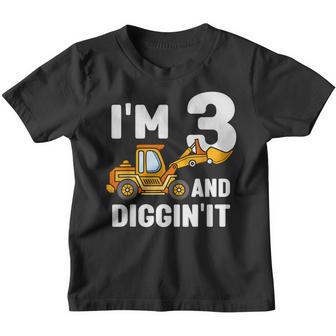 Im 3 And Digging It 3 Years Boys 3Rd Birthday Excavator Youth T-shirt - Thegiftio UK