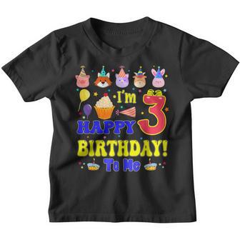 Im 3 Happy Birthday To Me Animal Cup Cake Birthday Party Youth T-shirt - Thegiftio UK