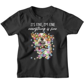 Im Fine Everything Is Fine Corgi Dog Christmas Lights Xmas Youth T-shirt - Thegiftio UK