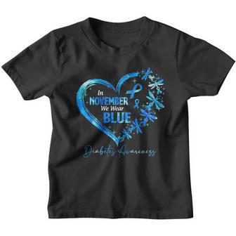 In November We Wear Blue Dragonfly Heart Diabetes Awareness Youth T-shirt - Thegiftio UK