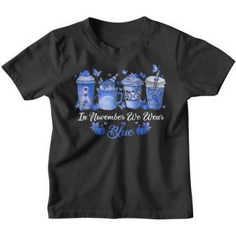In November We Wear Blue Fall Coffee Latte Autumn Season Youth T-shirt - Thegiftio UK