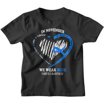 In November We Wear Blue Messy Bun Diabetes Awareness Youth T-shirt - Thegiftio UK