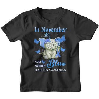 In November We Wear Blue Ribbon Elephant Diabetes Awareness Youth T-shirt - Thegiftio UK