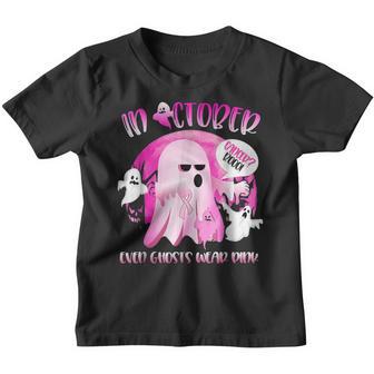 In October We Wear Pink Ghost Boo Breast Cancer Halloween Youth T-shirt - Thegiftio UK