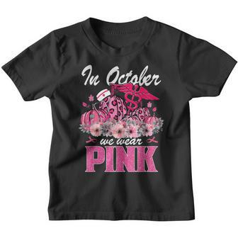 In October We Wear Pink Nurse Life Pumpkin Leopard Halloween Youth T-shirt - Thegiftio UK