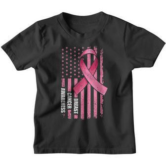 In October We Wear Pink Ribbon American Flag Breast Cancer Youth T-shirt - Thegiftio UK