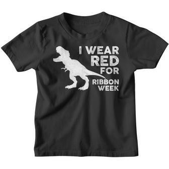 In October We Wear Red Ribbon Week Awareness Dinosaurs Kids Youth T-shirt - Thegiftio UK