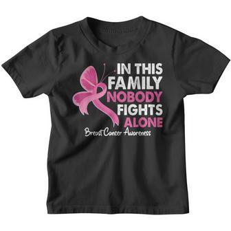 In This Family No One Fight Alone Breast Cancer Awareness Youth T-shirt - Thegiftio UK