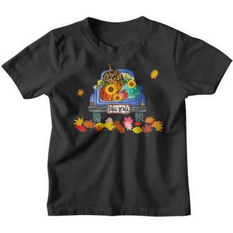 Its Fall Yall Pumpkin Truck Leopard Print Autumn Leaves Youth T-shirt - Thegiftio UK